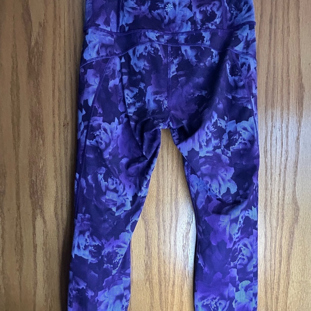 Athleta Rainier Tights Medium Purple Floral High Rise Pocket Leggings - Picture 2 of 7